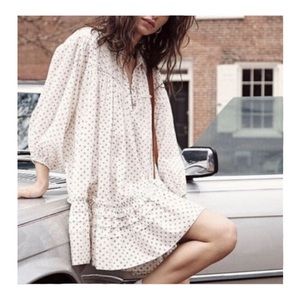 NWT Zara Cream Polka Dot Babydoll Mini Dress